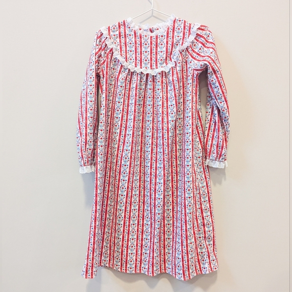 Lanz of Slazburg Flannel Striped Floral Long Nightgown - Picture 1 of 14